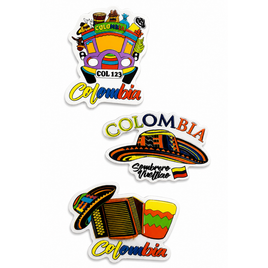 Colombia Magnet Set (3 pcs) – Handmade MDF Fridge Magnets with Tropical Designs