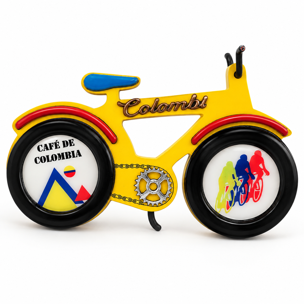 Colombian cycling decorative bicycle inspired by the Escarabajos, yellow tabletop ornament - Co288