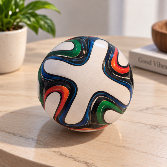 2014 colorful collectible soccer ball handmade in Mongui, Boyaca, Colombia on a light table