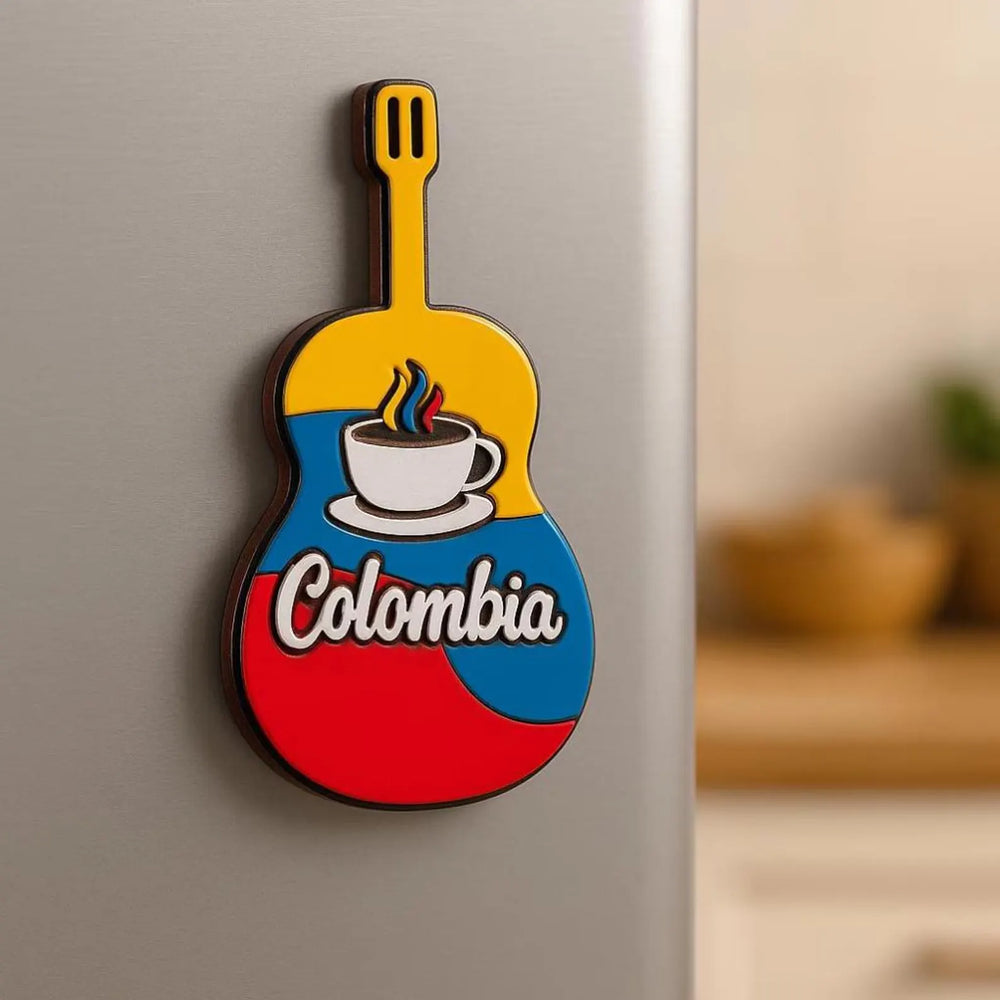 Handmade Colombian Guitar Fridge Magnet – Artisan MDF Souvenir Collection