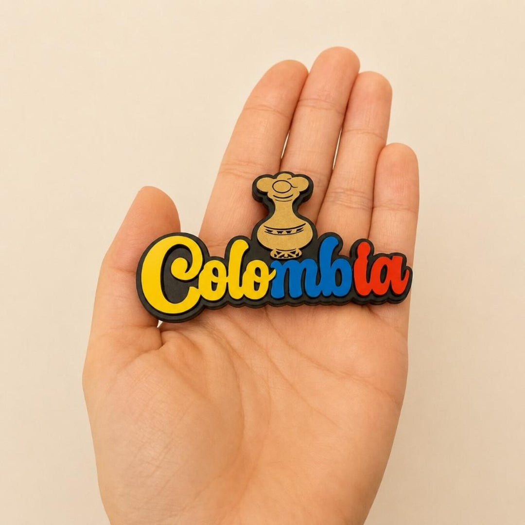 Handmade Colombia Fridge Magnet | Colombian Souvenir with Coffee &amp; Pre-Columbian Symbols
