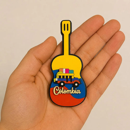 Handmade Colombian Guitar Fridge Magnet – Artisan MDF Souvenir Collection
