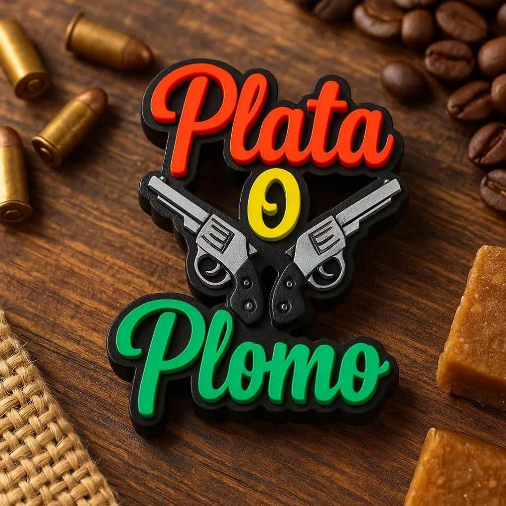 Handmade “Plata o Plomo” Fridge Magnet – Colombian Pop Culture MDF Decor