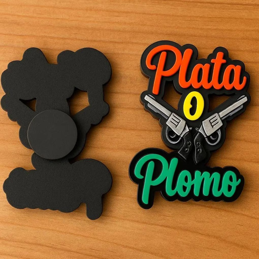 Handmade “Plata o Plomo” Fridge Magnet – Colombian Pop Culture MDF Decor