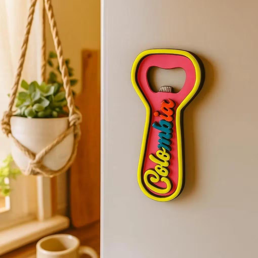 Handmade Fluorescent Colombia Bottle Opener – Magnetic Fridge Magnet