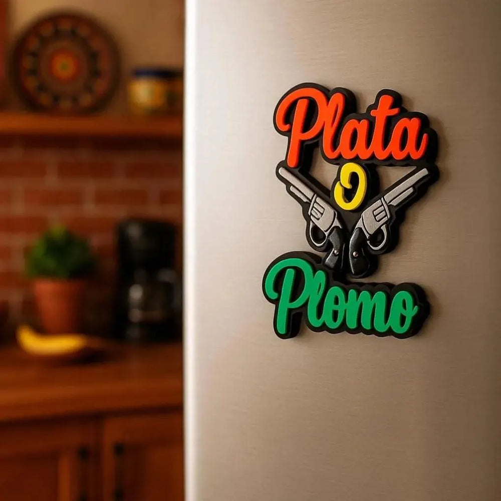 Handmade “Plata o Plomo” Fridge Magnet – Colombian Pop Culture MDF Decor