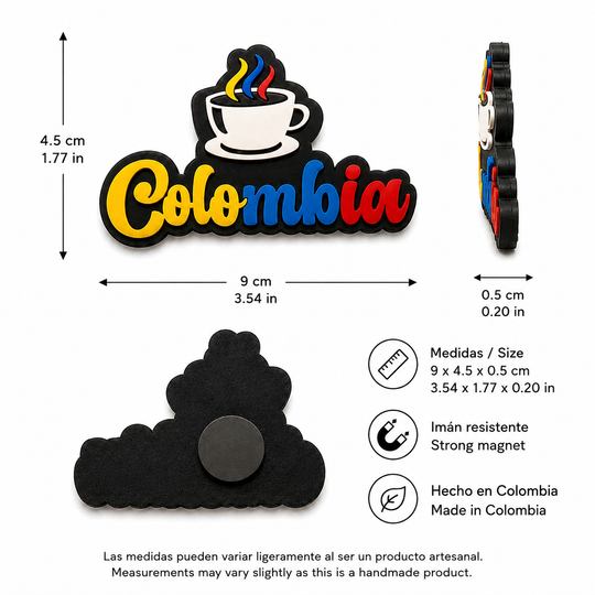 Handmade Colombia Fridge Magnet | Colombian Souvenir with Coffee &amp; Pre-Columbian Symbols