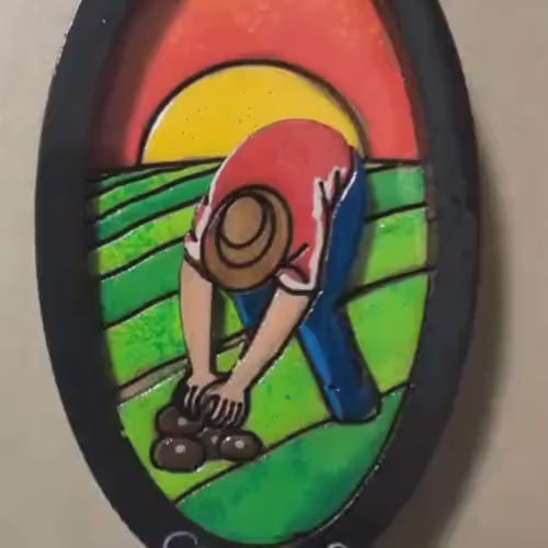Handmade Colombian Oval Fridge Magnet | 3D Wooden Artisan Souvenir Decor
