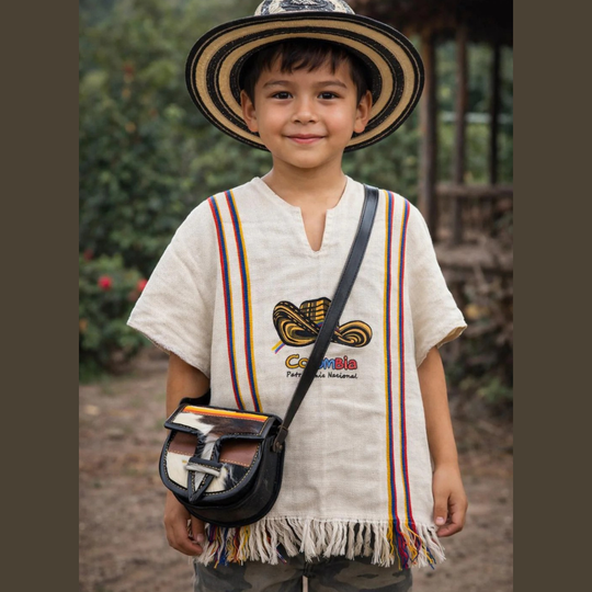 Colombian Kids Costume Outfit | Sombrero Vueltiao Hat Poncho Carriel Set | Hispanic Heritage Costume
