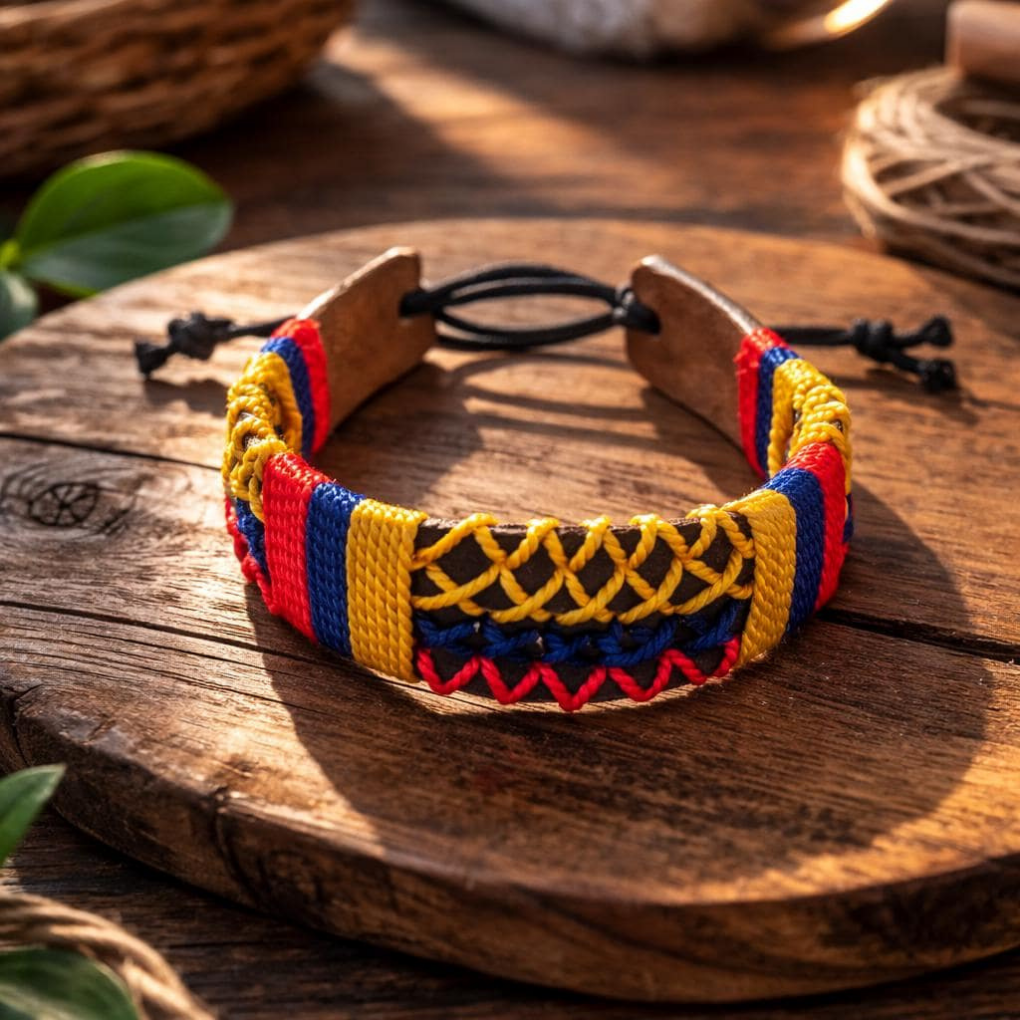 Handmade Colombian Leather Bracelet | Woven Tricolor Cord, Artisan Friendship Wristband