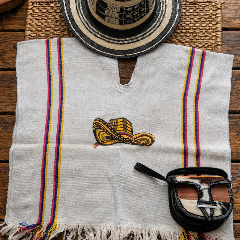 Colombian Kids Costume Outfit | Sombrero Vueltiao Hat Poncho Carriel Set | Hispanic Heritage Costume