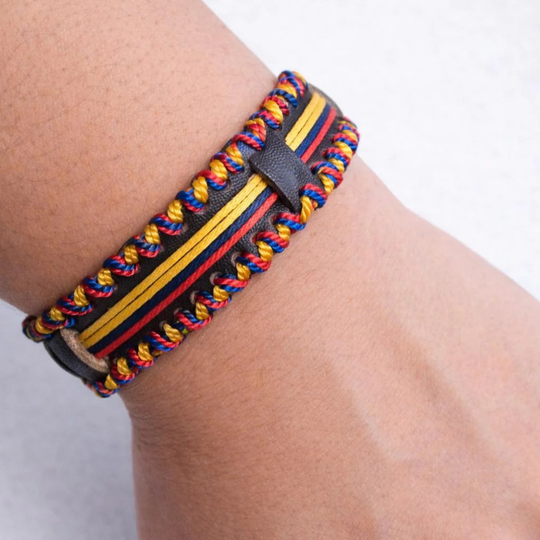 Handmade Colombian Leather Bracelet | Wide Braided Tricolor Artisan Wristband