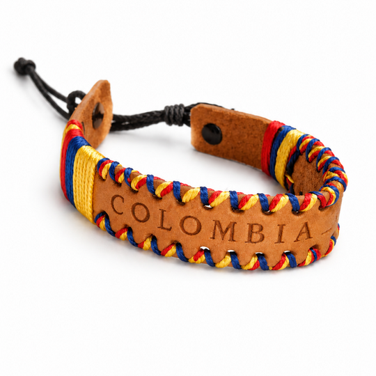 Colombian Flag Bracelet: Engraved Stainless Steel, Woven Colors, Pride Accessory