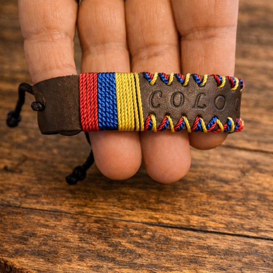 Colombian Flag Bracelet: Engraved Stainless Steel, Woven Colors, Pride Accessory