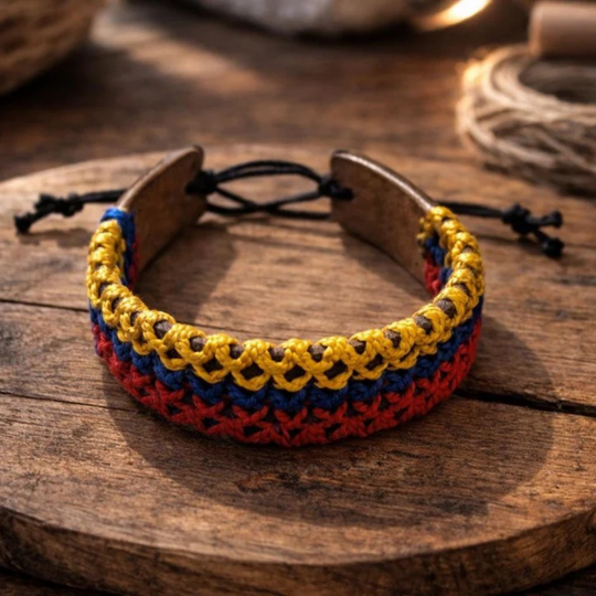 Handmade Colombian Leather Bracelet | Wide Braided Tricolor Artisan Wristband