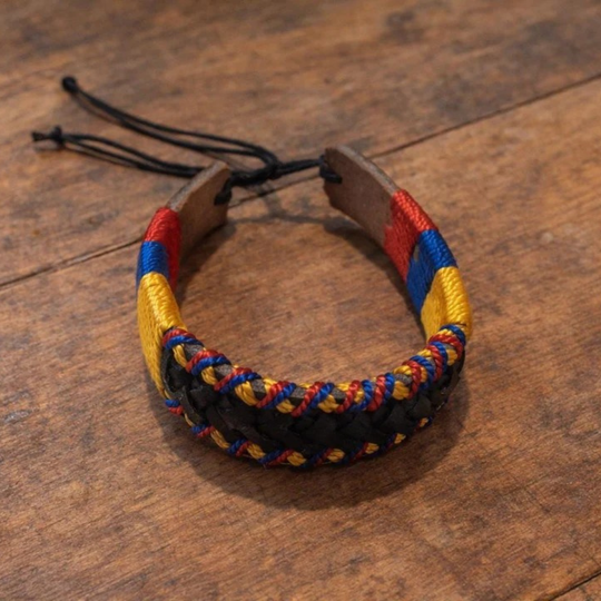 Handmade Colombian Leather Bracelet | Woven Tricolor Cord, Artisan Friendship Wristband