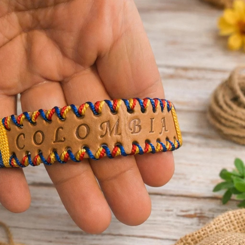Colombian Flag Bracelet: Engraved Stainless Steel, Woven Colors, Pride Accessory