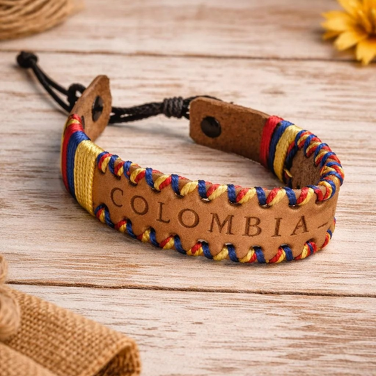 Colombian Flag Bracelet: Engraved Stainless Steel, Woven Colors, Pride Accessory