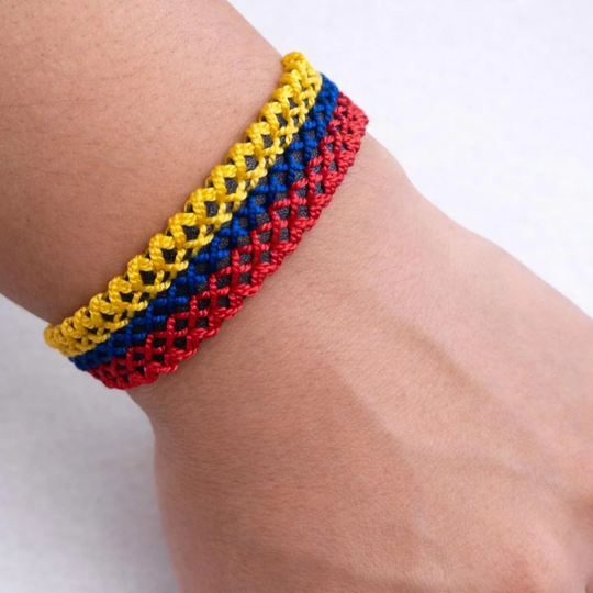 Handmade Colombian Leather Bracelet | Wide Braided Tricolor Artisan Wristband