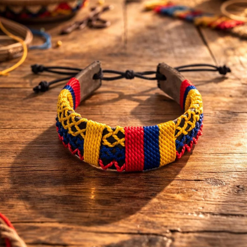 Handmade Colombian Leather Bracelet | Woven Tricolor Cord, Artisan Friendship Wristband