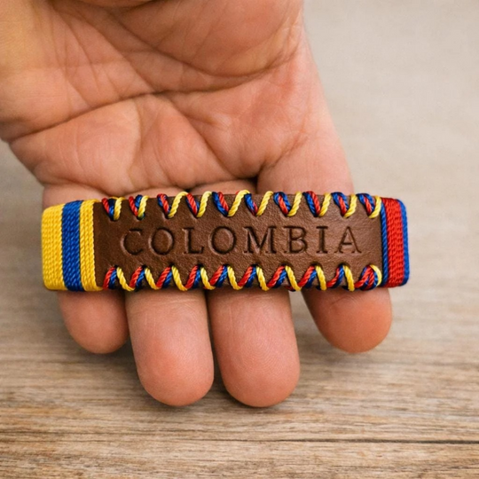 Colombian Flag Bracelet: Engraved Stainless Steel, Woven Colors, Pride Accessory