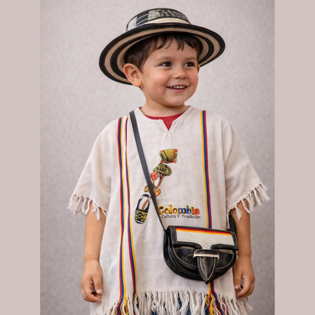 Colombian Kids Costume Outfit | Sombrero Vueltiao Hat Poncho Carriel Set | Hispanic Heritage Costume
