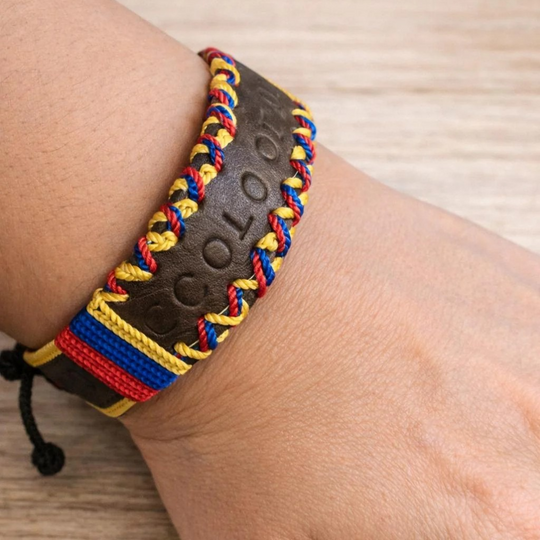 Colombian Flag Bracelet: Engraved Stainless Steel, Woven Colors, Pride Accessory