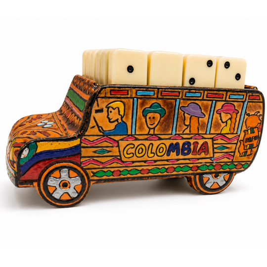 Handmade Colombian Chiva Bus Domino Set | Cultural Travel Game Souvenir