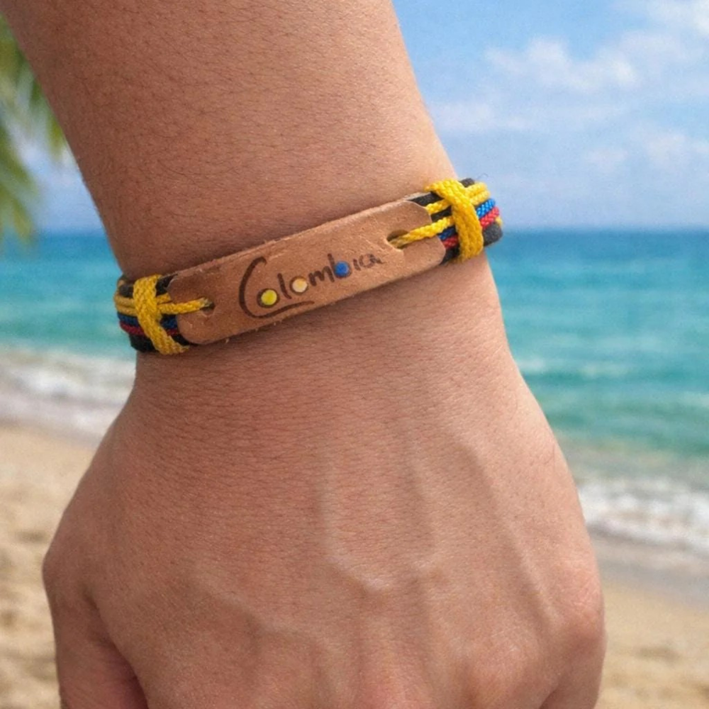 Handmade Colombian Leather Bracelet | Woven Tricolor Cord, Artisan Friendship Wristband