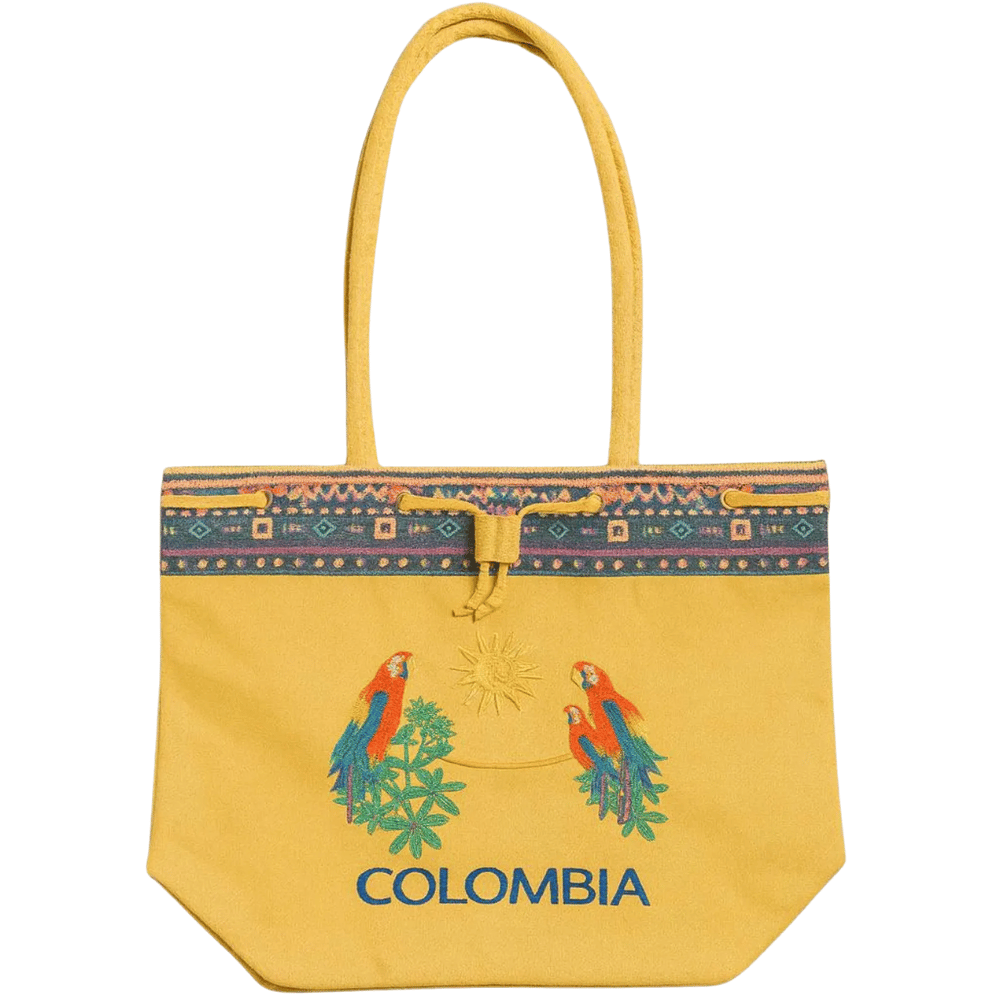 Handmade Colombian tote bag with parrot embroidery