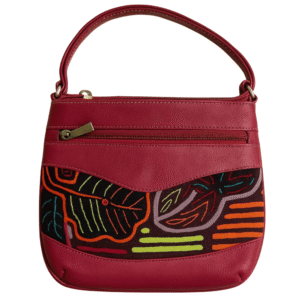 Handmade Colombian leather crossbody bag with Mola fabric