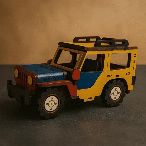 Close-up of Wooden Jeep Willys Colombian Handmade Souvenir