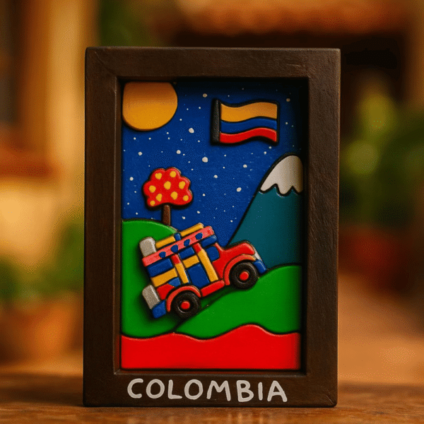 Colombian cultural fridge magnet handmade in wood