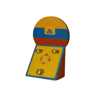 Mini Colombian tejo game – handmade MDF replica with national flag.