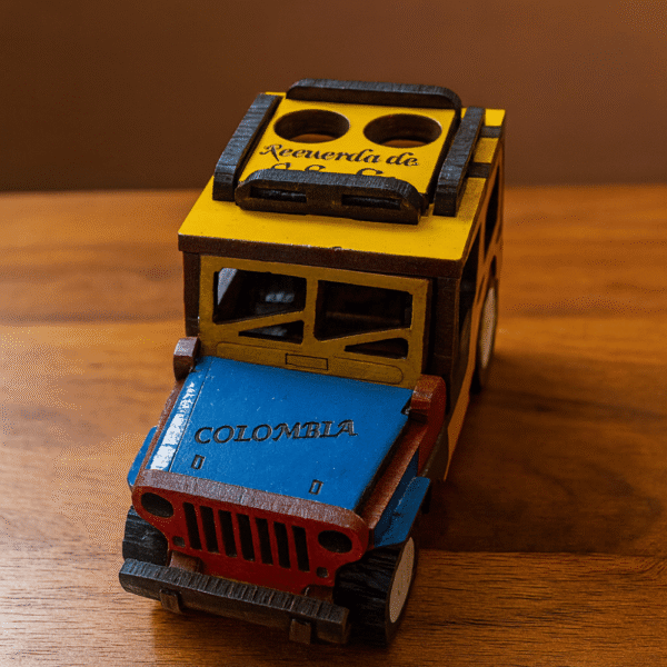 Wooden Jeep Willys Handcrafted in Colombia – Rear Angle