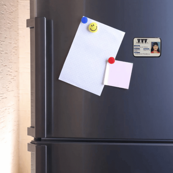 Betty la Fea fridge magnet displayed on kitchen fridge