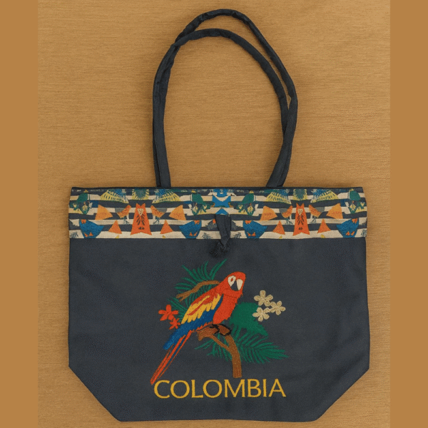 Handmade canvas shoulder bag with Colombian motifs