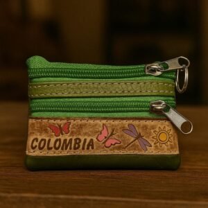 Colombian Handmade Leather Coin Purse – Artisan Wallet with Keyring, Unique Colombian D…