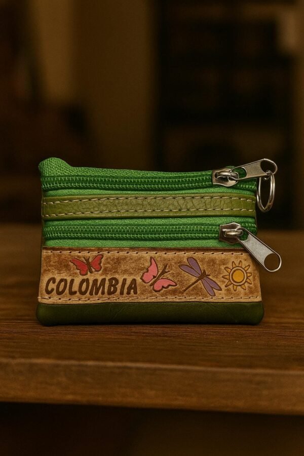 Colombian Handmade Leather Coin Purse – Artisan Wallet with Keyring, Unique Colombian D…