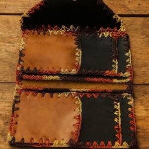 Handmade Large Leather Wallet for Women – Colorful Patchwork – 19x10 cm – Genuine Colom…