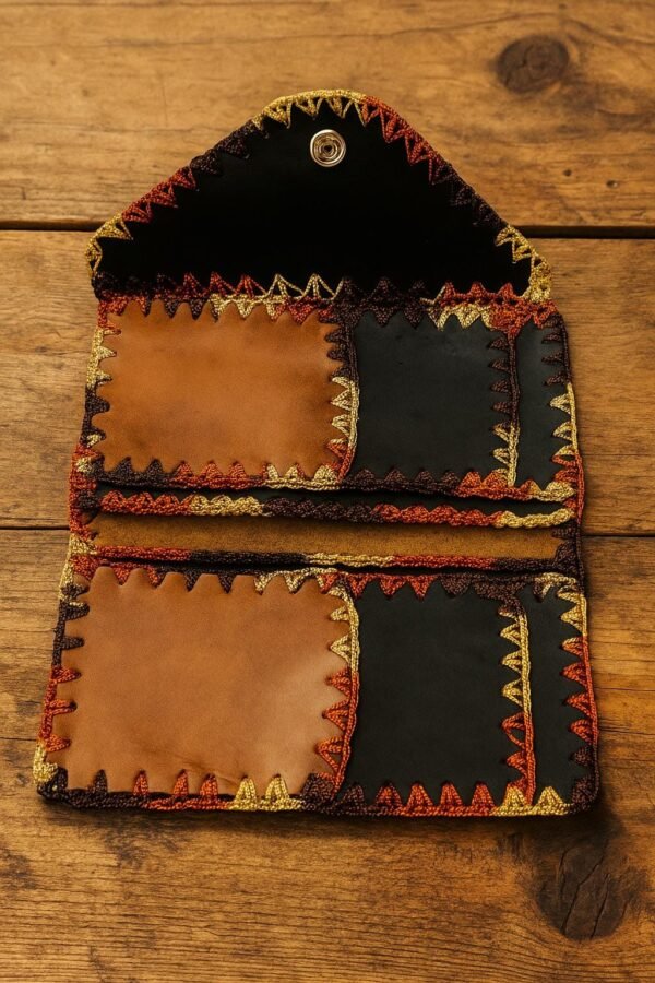 Handmade Large Leather Wallet for Women – Colorful Patchwork – 19x10 cm – Genuine Colom…