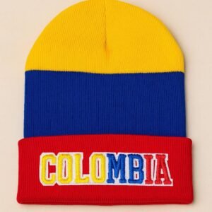 Colombian Tricolor Beanie Hat – Embroidered COLOMBIA Lettering