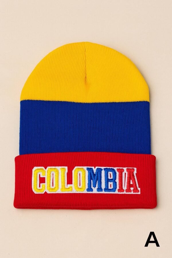 Colombian Tricolor Beanie Hat – Embroidered COLOMBIA Lettering