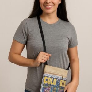 Colombian Crossbody Bag with Colorful Owl Design – 18x23 cm – 2 Zipper Pockets
