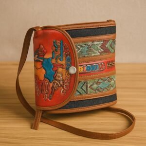 Handmade Colombian Leather Purse with Jute Details – Ethnic Style Shoulder Bag for Women