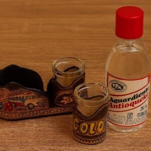 Colombian Decorative Set – 2 Leather Shot Glasses & Mini Aguardiente Bottle (Not Drinka…