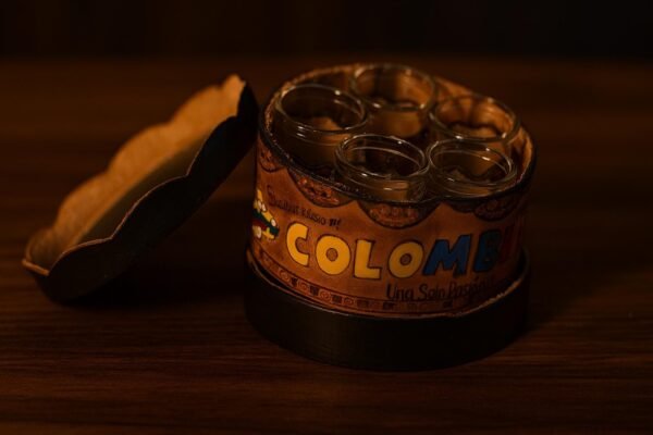Set of 5 Handmade Shot Glasses with Leather Case and Lid – Colombian Design